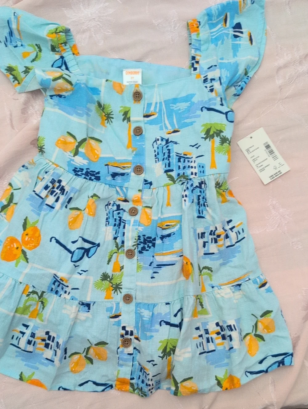 Gymboree Pale Blue Lemon & Palm Button-Front Dress